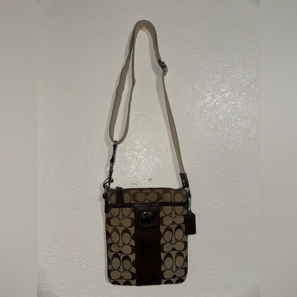 Coach Tan and Brown Signature Crossbody